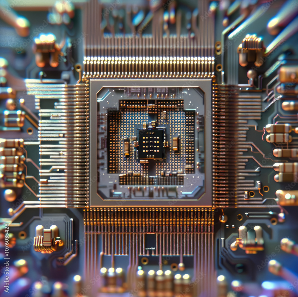 Leinwandbilder close up of a microchip circuit. electronic circuit board, computer circuit board.