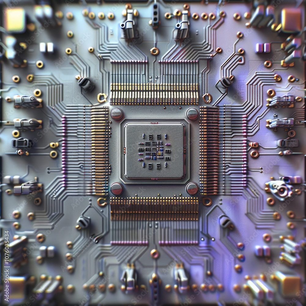 Poster Close up of a microchip circuit. electronic circuit board, computer circuit board.