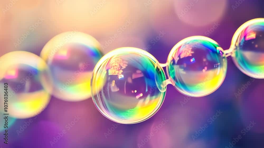 Aufkleber a string of iridescent soap bubbles against a colorful background