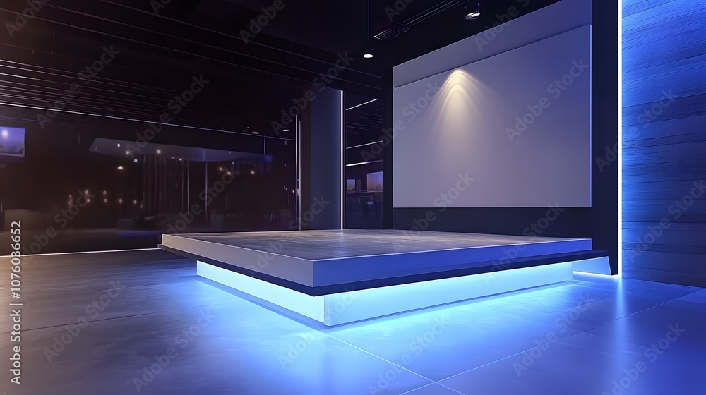 Aufkleber 39. a 3d virtual showroom with a floating podium and dynamic lighting, creating an open area for a p