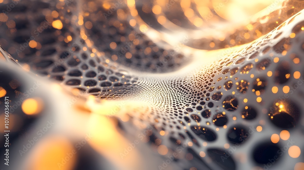 Poster 40. a futuristic 3d environment with complex geometric patterns and glowing edges, leaving space for