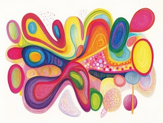 A vibrant abstract illustration featuring colorful, flowing shapes and patterns.