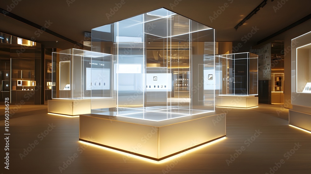 Poster 46. a stylish 3d display with floating transparent cubes, dynamic lighting, and ample space for a pr