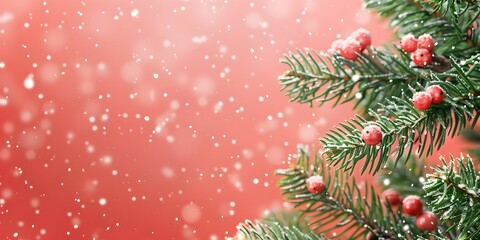 Beautiful Christmas Background with green fir tree brunch close up. Copy space