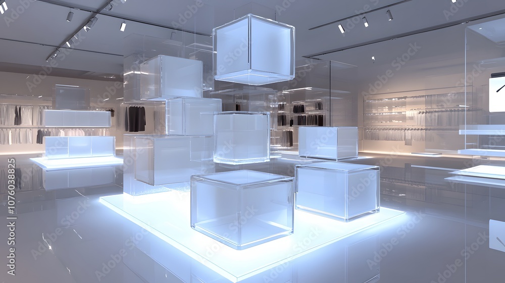 Poster 46. a stylish 3d display with floating transparent cubes, dynamic lighting, and ample space for a pr