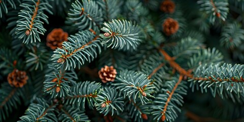 Beautiful Christmas Background with green fir tree brunch close up. Copy space