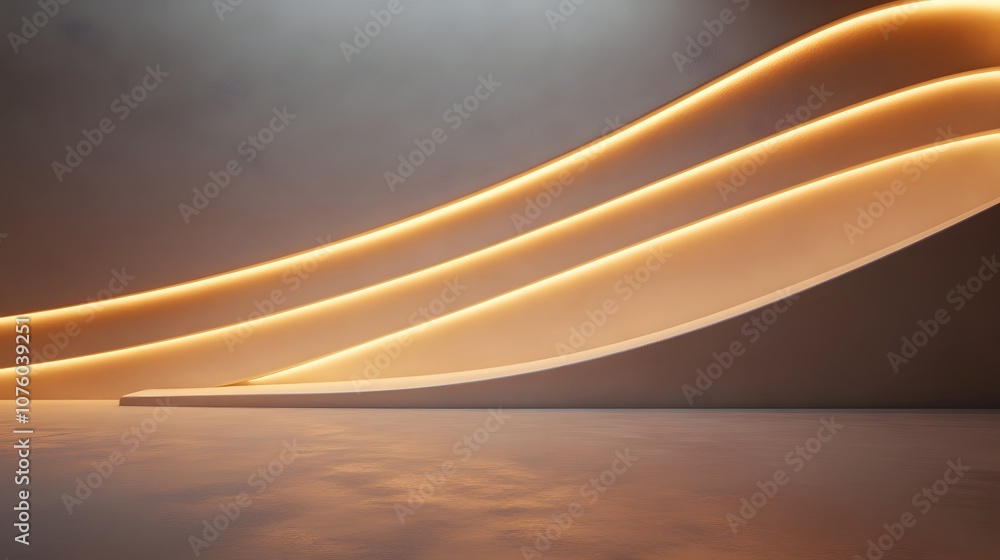 Poster 47. a minimalist 3d space with soft glowing lights, abstract textures, and a large open space for pr