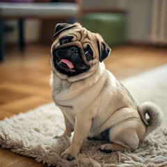 Obraz premium The Pug is a small, charming dog with a distinctive wrinkled face, known for its playful personality.