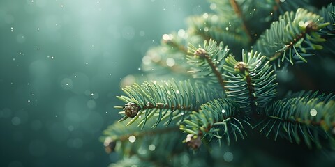 Beautiful Christmas Background with green fir tree brunch close up. Copy space