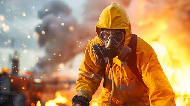 Worker Responding to Chemical Spill in Industrial Area