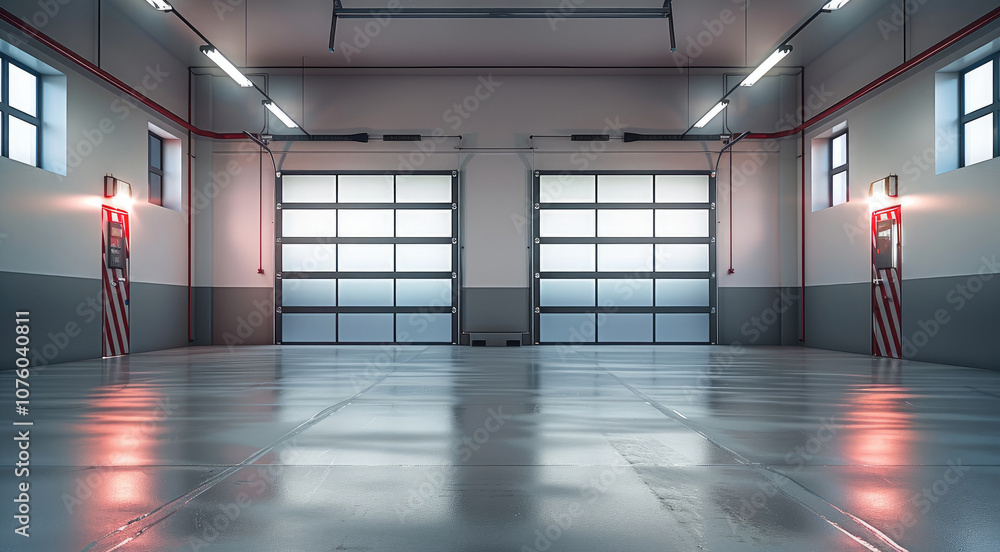 Poster modern empty garage, simple and uncluttered.