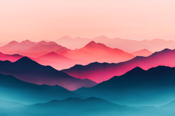 Fototapeta premium A stunning view of layered mountains with vibrant colors during sunrise or sunset.