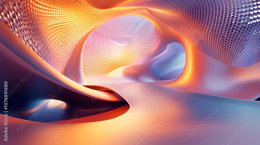 Poster 28. a 3d futuristic scene with soft glowing lights and dynamic patterns, leaving a clear spot for a 