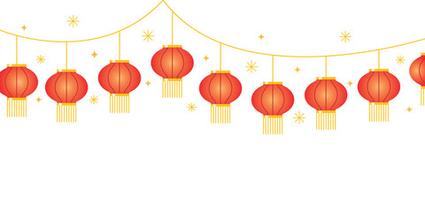 Obraz premium Chinese new year lanterns banner, Red traditional Chinese background style.
