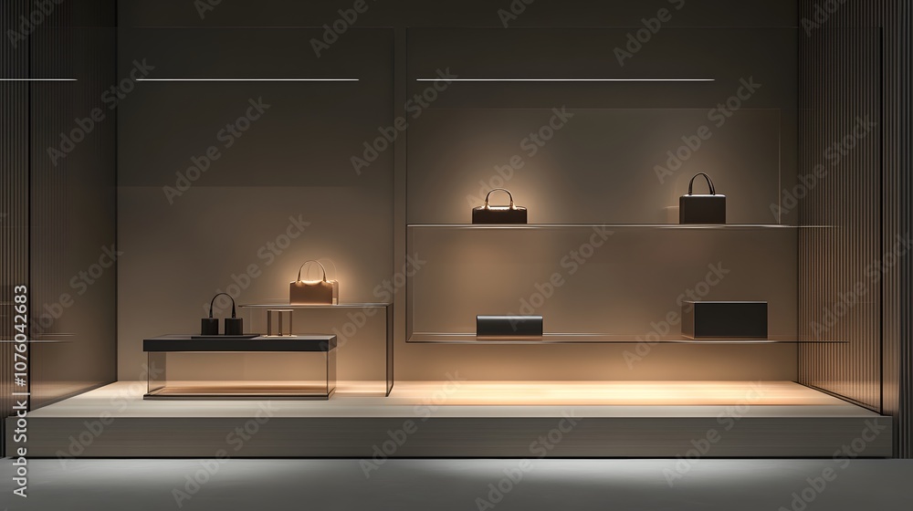 Poster 30. a sophisticated 3d display with floating transparent panels, subtle lighting, and space for a pr