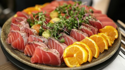 Fresh Sashimi Platter with Vibrant Garnishes