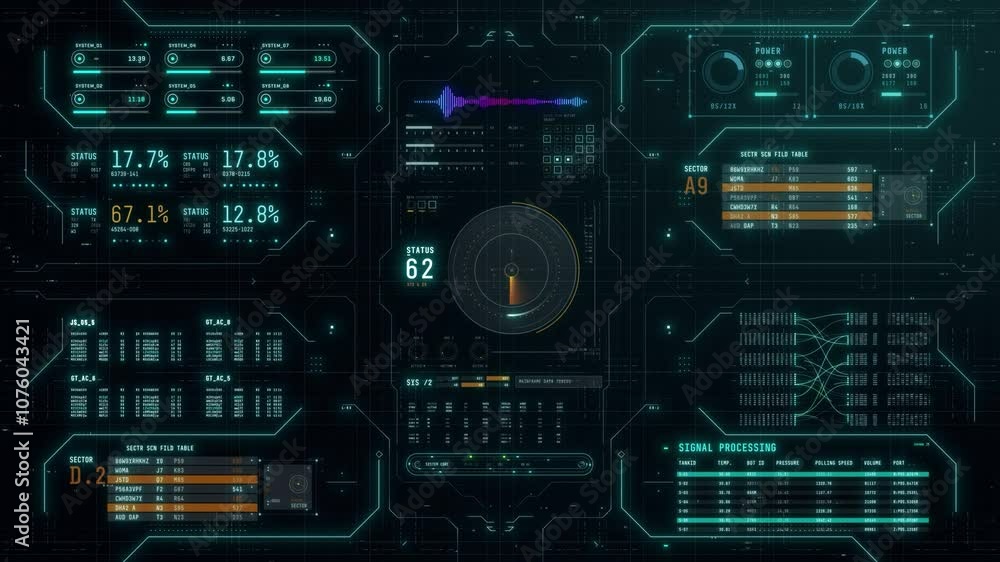 Wall mural advanced hud interface. blue future head up display screen, digital technology background concept