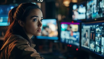 Fototapeta premium Modern Control Room with Multiple Data Screens for High-Tech Operations