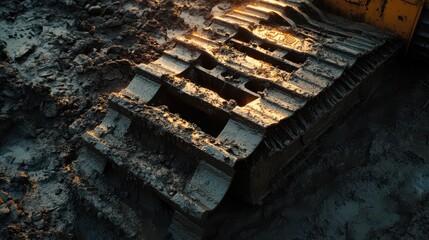 Muddy Equipment Tracks on Forest Terrain