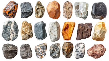 Assorted colorful stones on a white isolate background.