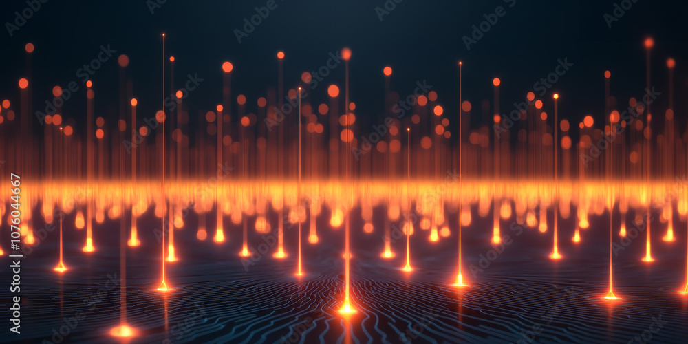 Poster abstract digital light beams creating a futuristic atmosphere in dark space.