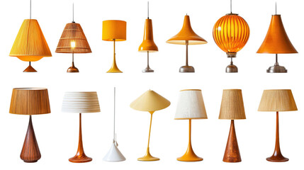 Various vintage lamps on white isolated background