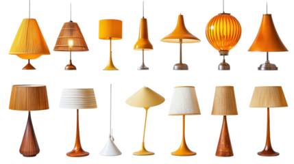 Various vintage lamps on white isolated background