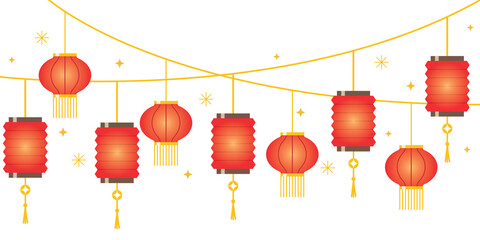 Red traditional Chinese background style, Chinese new year lanterns banner for decorative design. © solthanya