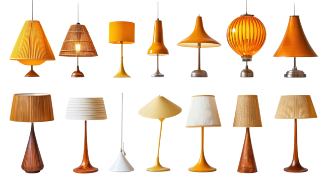 Various vintage lamps on white isolated background