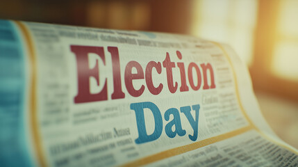 Vintage 'Election Day' Newspaper Close-Up with Warm Sunlight
