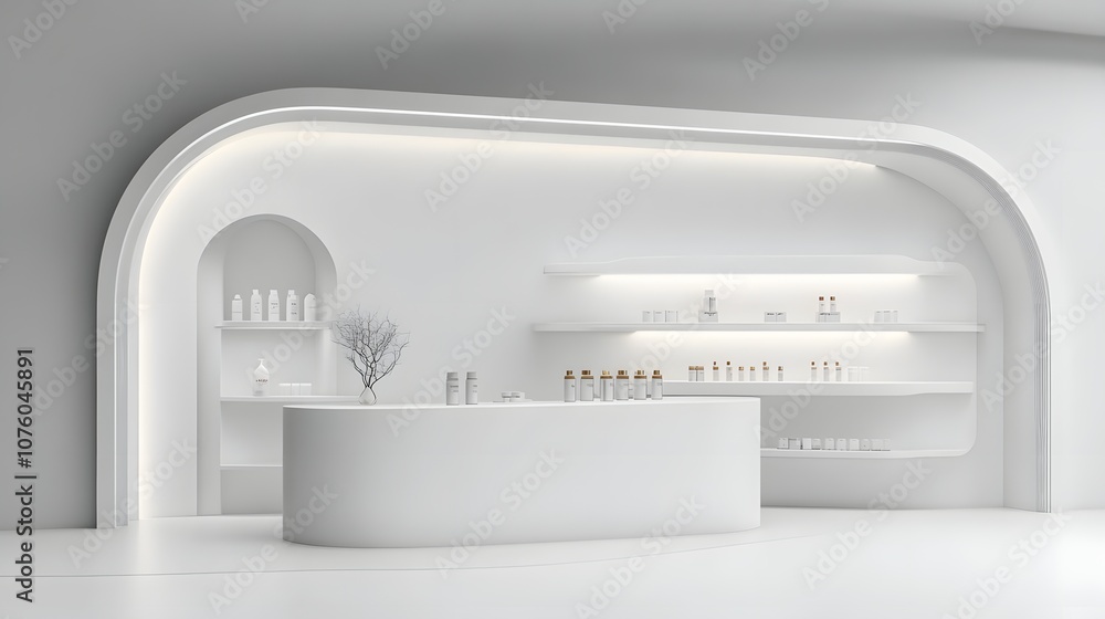 Poster 38. a minimalistic 3d showcase with smooth, curved edges and a wide space for product display.