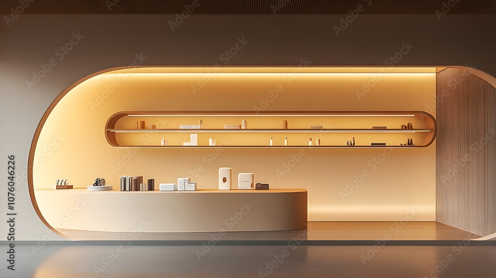 Poster 38. a minimalistic 3d showcase with smooth, curved edges and a wide space for product display.