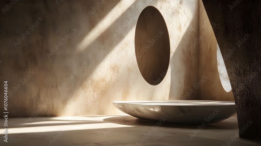 Poster 10. a 3d environment with abstract shapes and soft lighting, leaving an empty spot for product place