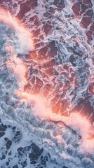 Ethereal Aerial View: Frozen Natural Reserve at Sunrise Reflecting Magical Hues