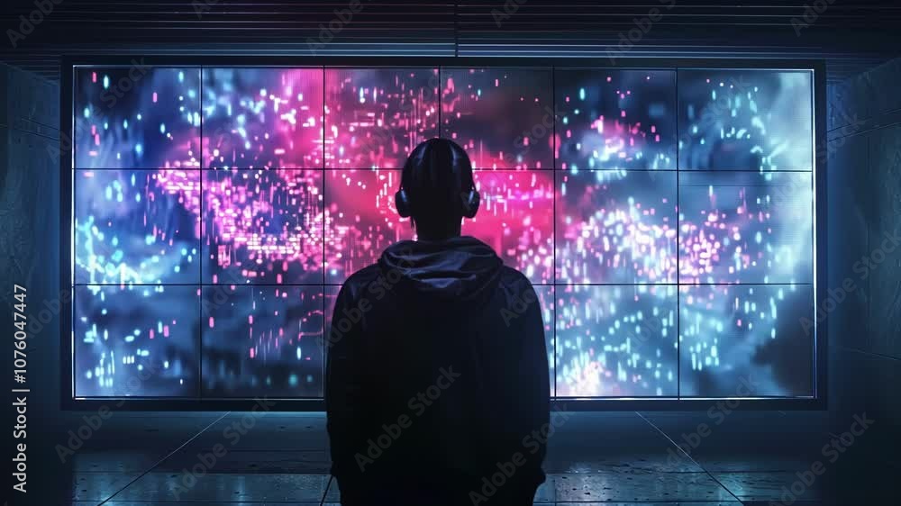 Poster the display in a darkened room with its brightly lit quantum dots creating an almost holographic eff