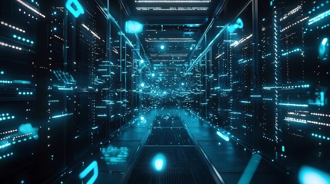 Futuristic Quantum Server Room with Floating Glowing Qubits Symbolizing Parallel Computing