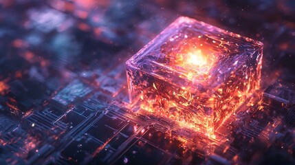 Fototapeta premium Glowing Quantum Chip Refracting Infinite Paths of Light Symbolizing Quantum Computing and Uncertainty