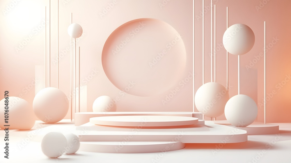 Aufkleber 18. a 3d visual with clean, soft lighting and floating geometric shapes, providing an open space for