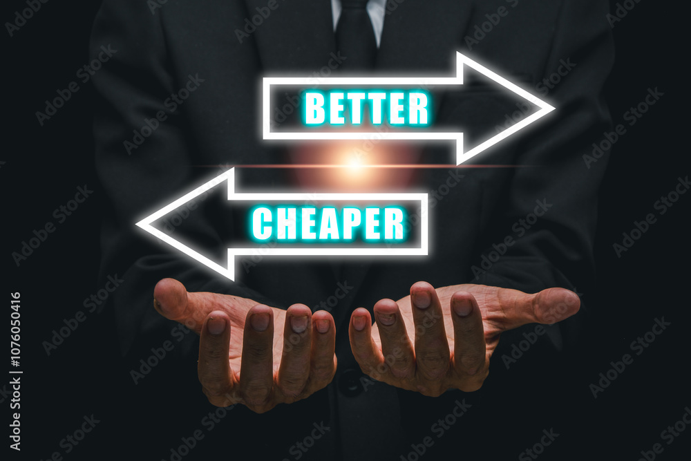 Poster visual representation of the 'better and cheaper' concept highlighting business efficiency and innov
