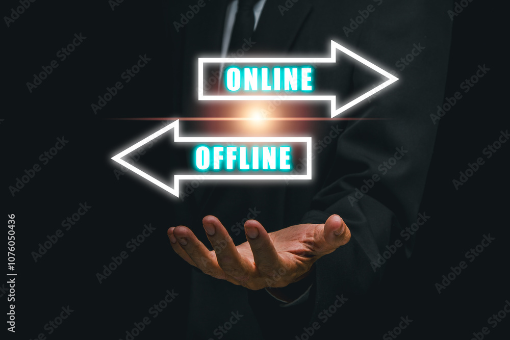 Aufkleber visual representation of the online and offline concept, highlighting the intersection of digital an