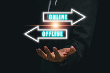 Visual representation of the online and offline concept, highlighting the intersection of digital...