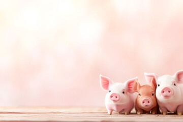 Cute piglets posing together with a soft background, perfect for animal-themed projects.