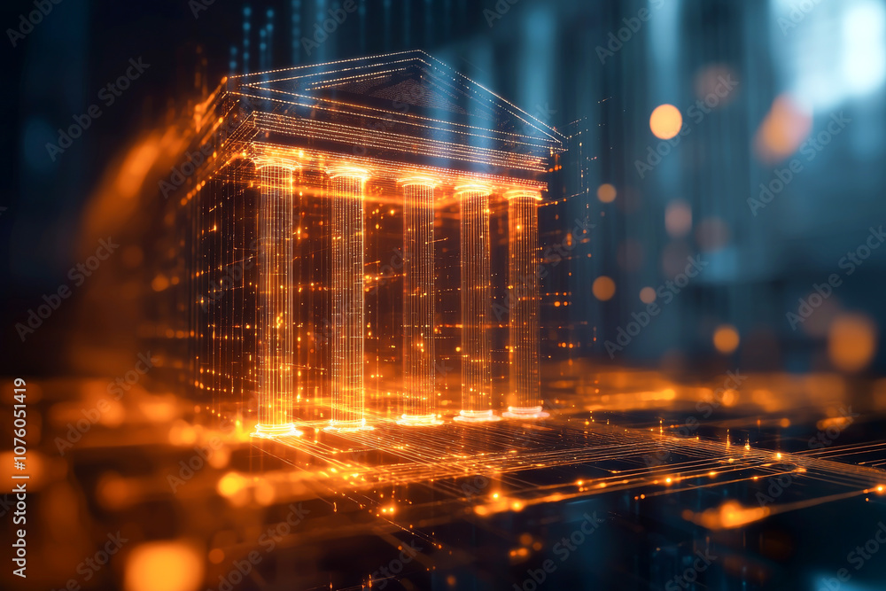 Aufkleber digital representation of a historic building illuminated with glowing particles.