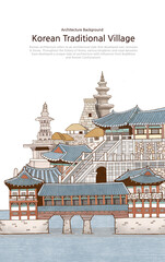 Korean Traditional Architecture Village Background 
