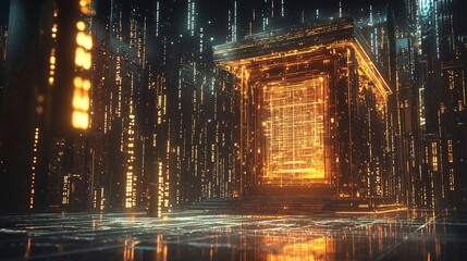 Obraz premium Futuristic Quantum Temple Glowing Qubits Floating Like Sacred Relics Symbolizing the Power of Quantum Technology