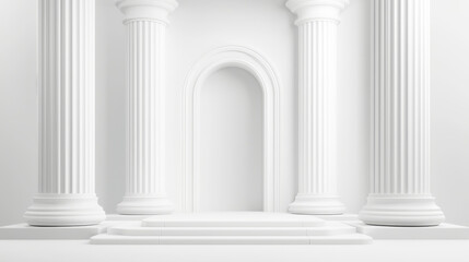 Obraz premium Elegant white columns with a smooth arch, perfect for classic architectural designs.