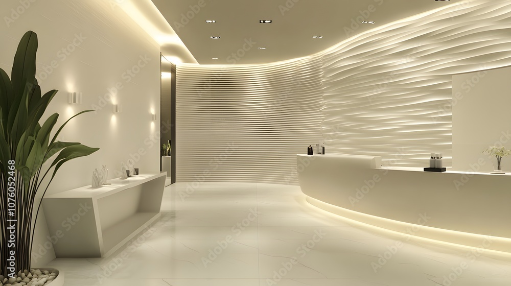Poster 4. a clean, white 3d environment with smooth curved walls and ambient lighting, providing space to f
