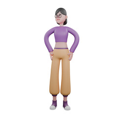 3D Cartoon Dance Star. A female dancer stands with both hands on her hips, head slightly tilted with a bright expression. Performer Talent