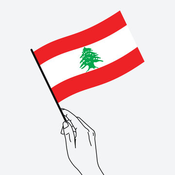 recommend clip art: Hand holding Lebanon flag in line art drawing style. Lebanon hand Flag waving. Vector illustration