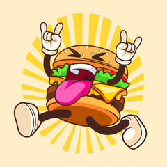 METAL BURGER VINTAGE MASCOT CHARACTER ILLUSTRATION